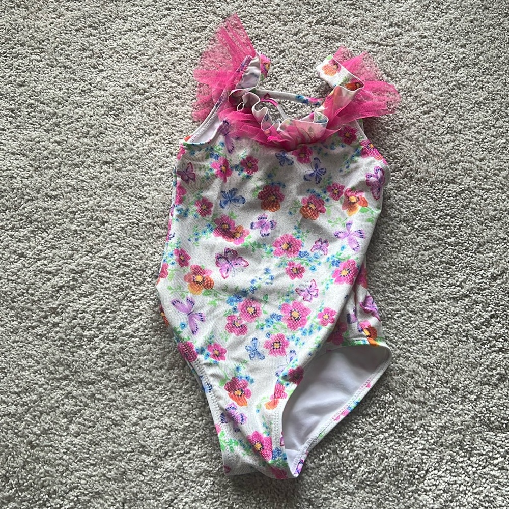 Flapdoodles Pink Floral Kids Swim One Piece